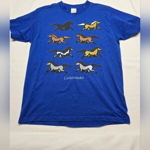 Vintage 90's Blue T-Shirt with Horse Graphics Colorado Souvenir Tee